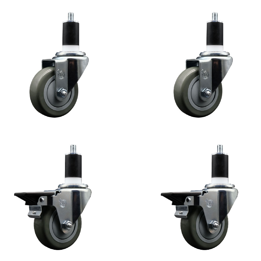 SCC-EX20S3514-PPUB-2-PLB-2-112 Polyurethane Swivel Expanding Stem Caster with 3.5 in. Gray Wheels & 1.5 in. Stems - Set of 4