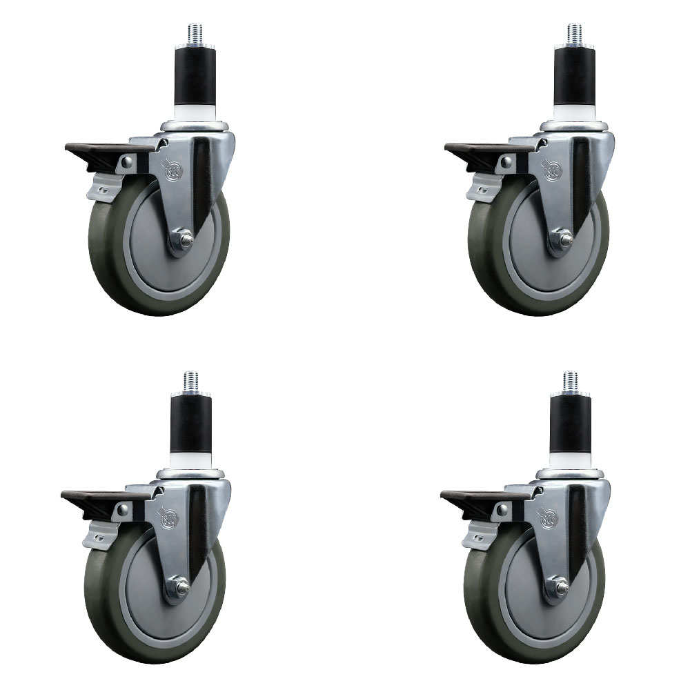 SCC-EX20S514-PPUB-PLB-112-4 Polyurethane Swivel Expanding Stem Caster with 5 in. Gray Wheels & 1.5 in. Stems - Set of 4