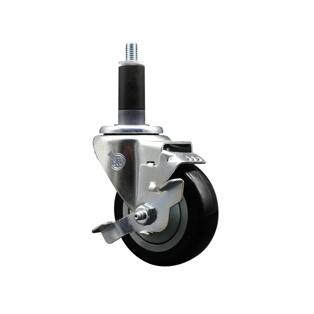 Stainless Steel Polyurethane Expanding Stem Swivel Caster with 3.5 in. Black Wheel & 1.13 in. Stem & Top Locking Brake