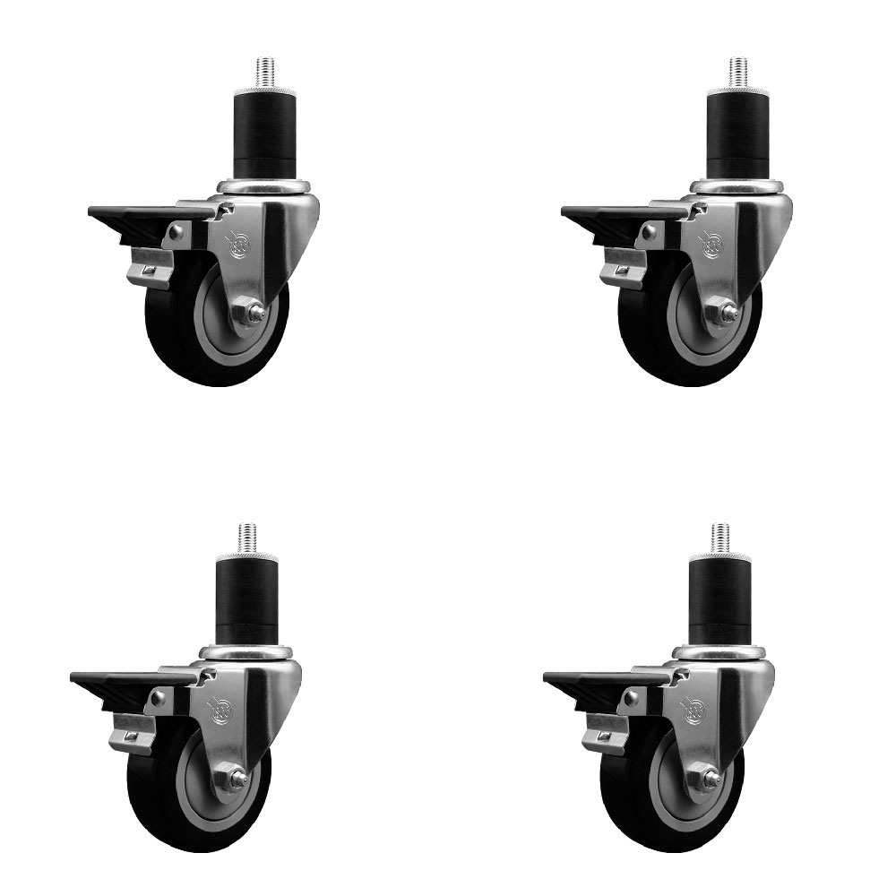 SCC-EX20S3514-PPUB-BLK-PLB-134-4 Polyurethane Swivel Expanding Stem Caster with 3.5 in. Black Wheels & 1.75 in. Stems - Set of 4