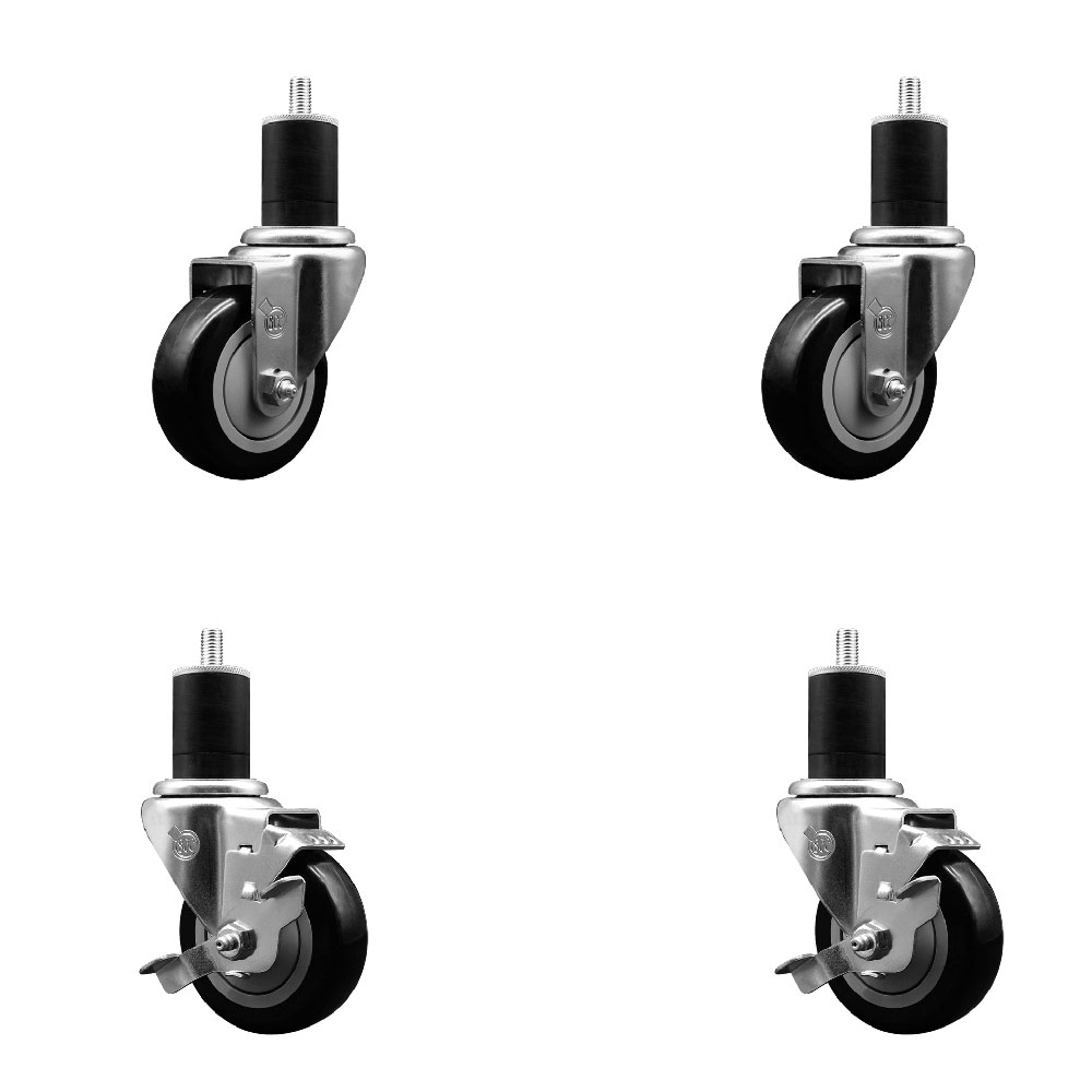 SCC-EX20S3514-PPUB-BLK-2-TLB-2-134 Polyurethane Swivel Expanding Stem Caster with 3.5 in. Black Wheels & 1.75 in. Stems - Set of 4