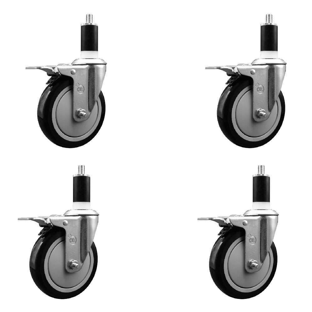 SCC-EXTTL20S514-PPUB-BLK-138-4 Polyurethane Swivel Expanding Stem Caster with 5 in. Black Wheels & 1.38 in. Stems - Set of 4