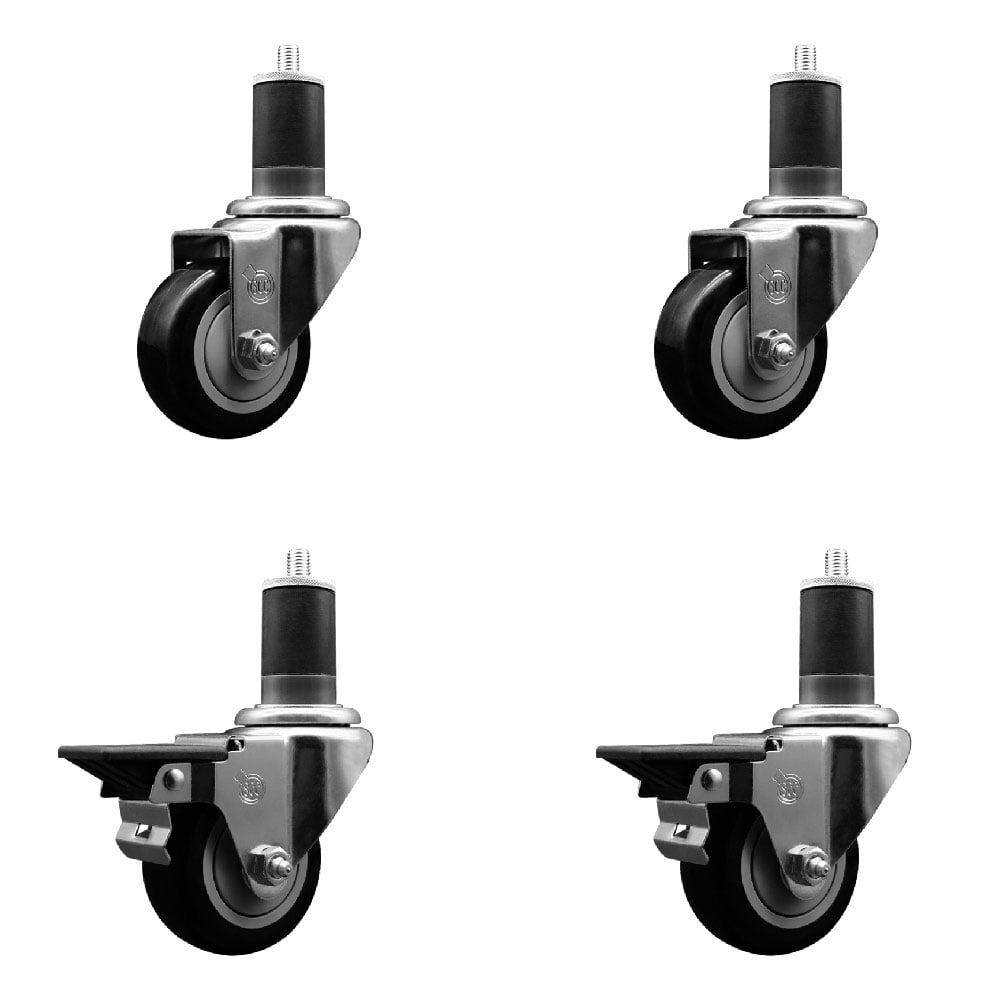 SCC-EX20S314-PPUB-BLK-2-PLB-2-158 Polyurethane Swivel Expanding Stem Caster with 3 in. Black Wheels & 1.63 in. Stems - Set of 4