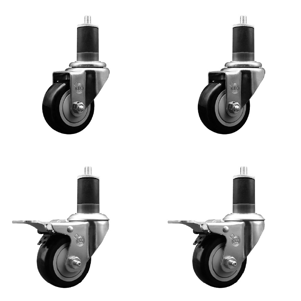SCC-EXTTL20S314-PPUB-BLK-2-S-2-158 Polyurethane Swivel Expanding Stem Caster with 3 in. Black Wheels & 1.63 in. Stems - Set of 4