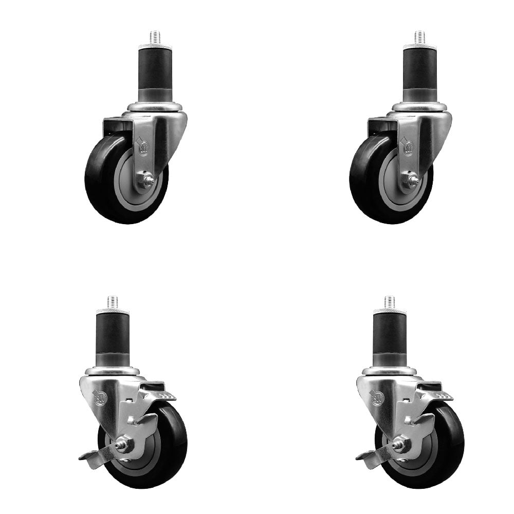 SCC-EX20S3514-PPUB-BLK-2-TLB-2-158 Polyurethane Swivel Expanding Stem Caster with 3.5 in. Black Wheels & 1.63 in. Stems - Set of 4