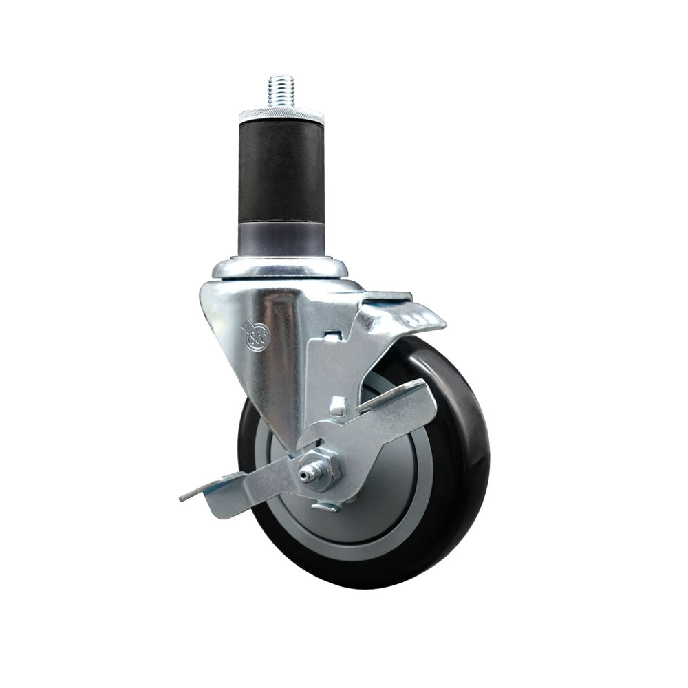 SCC-EX20S414-PPUB-BLK-TLB-158 Polyurethane Expanding Stem Swivel Caster with 4 in. Black Wheel & 1.63 in. Stem & Top Locking Brake