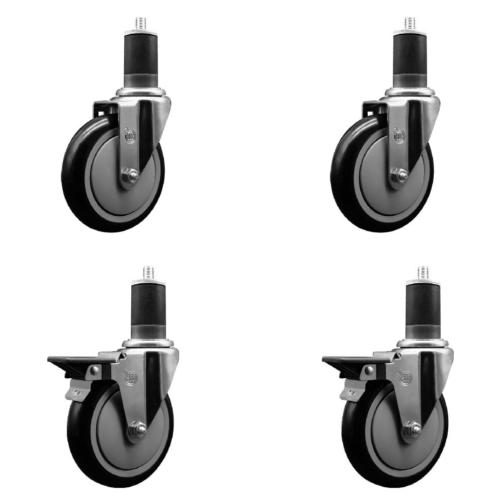 SCC-EX20S514-PPUB-BLK-2-PLB-2-158 Polyurethane Swivel Expanding Stem Caster with 5 in. Black Wheels & 1.63 in. Stems - Set of 4