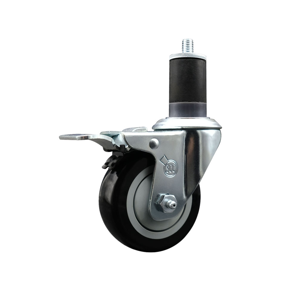 Stainless Steel Polyurethane Expanding Stem Swivel Caster with 3.5 in. Black Wheel & 1.63 in. Stem & Total Locking Brake