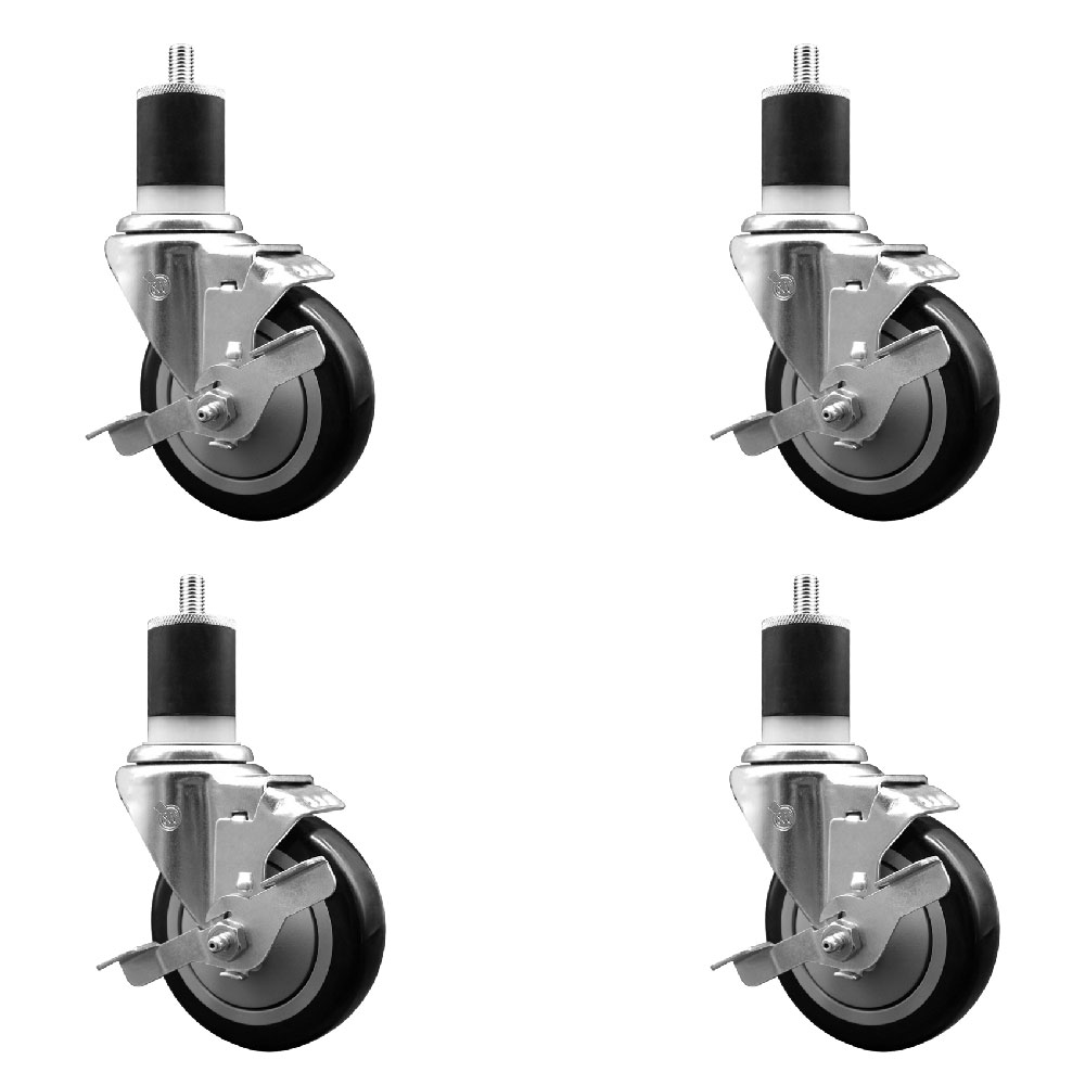 SCC-EX20S414-PPUB-BLK-TLB-178-4 Polyurethane Swivel Expanding Stem Caster with 4 in. Black Wheels & 1.87 in. Stems - Set of 4