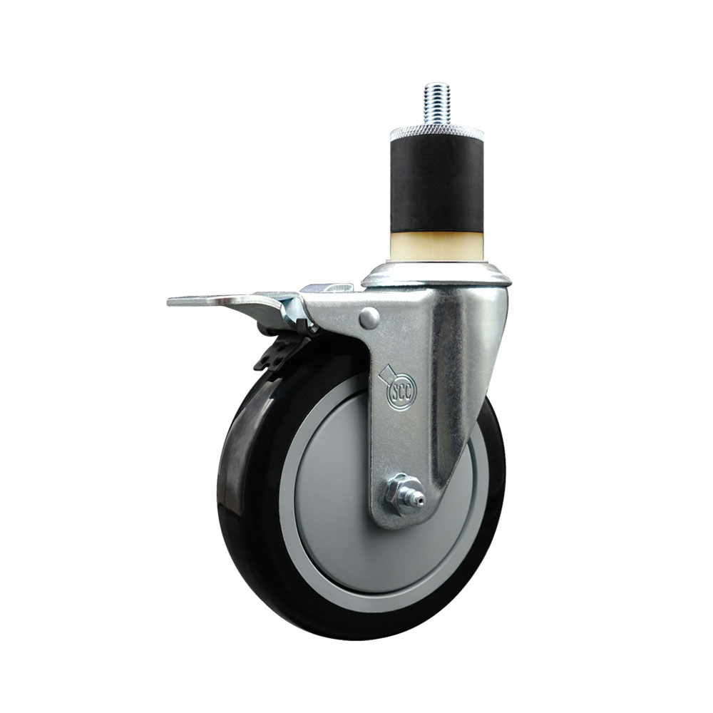 SCC-EXTTL20S514-PPUB-BLK-178 Polyurethane Expanding Stem Swivel Caster with 5 in. Black Wheel & 1.87 in. Stem & Total Locking Brake