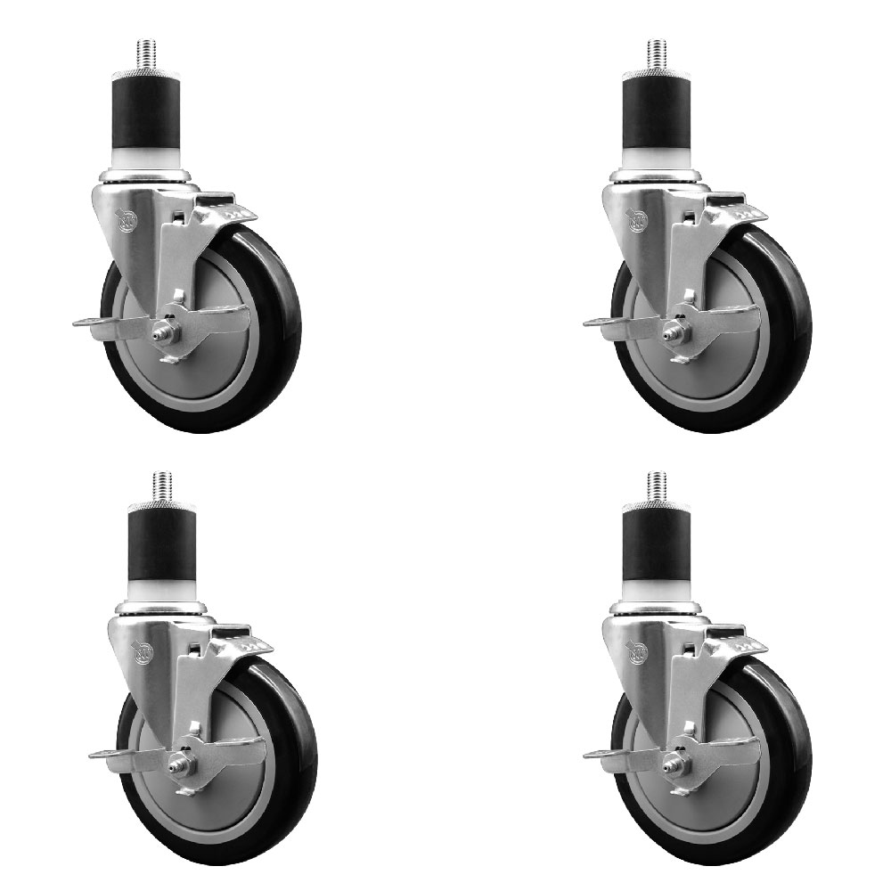 SCC-EX20S514-PPUB-BLK-TLB-178-4 Polyurethane Swivel Expanding Stem Caster with 5 in. Black Wheels & 1.87 in. Stems - Set of 4