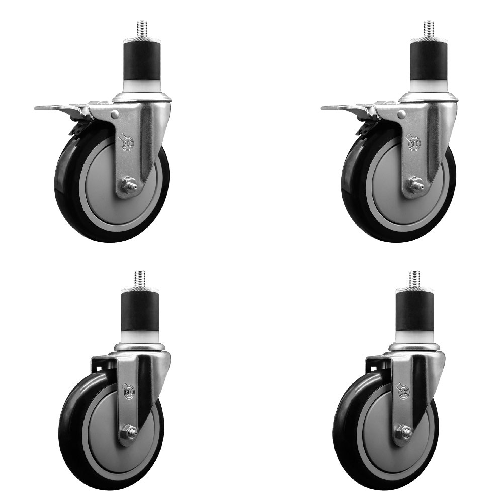 SCC-EXTTL20S514-PPUB-BLK-2-S-2-178 Polyurethane Swivel Expanding Stem Caster with 5 in. Black Wheels & 1.87 in. Stems - Set of 4