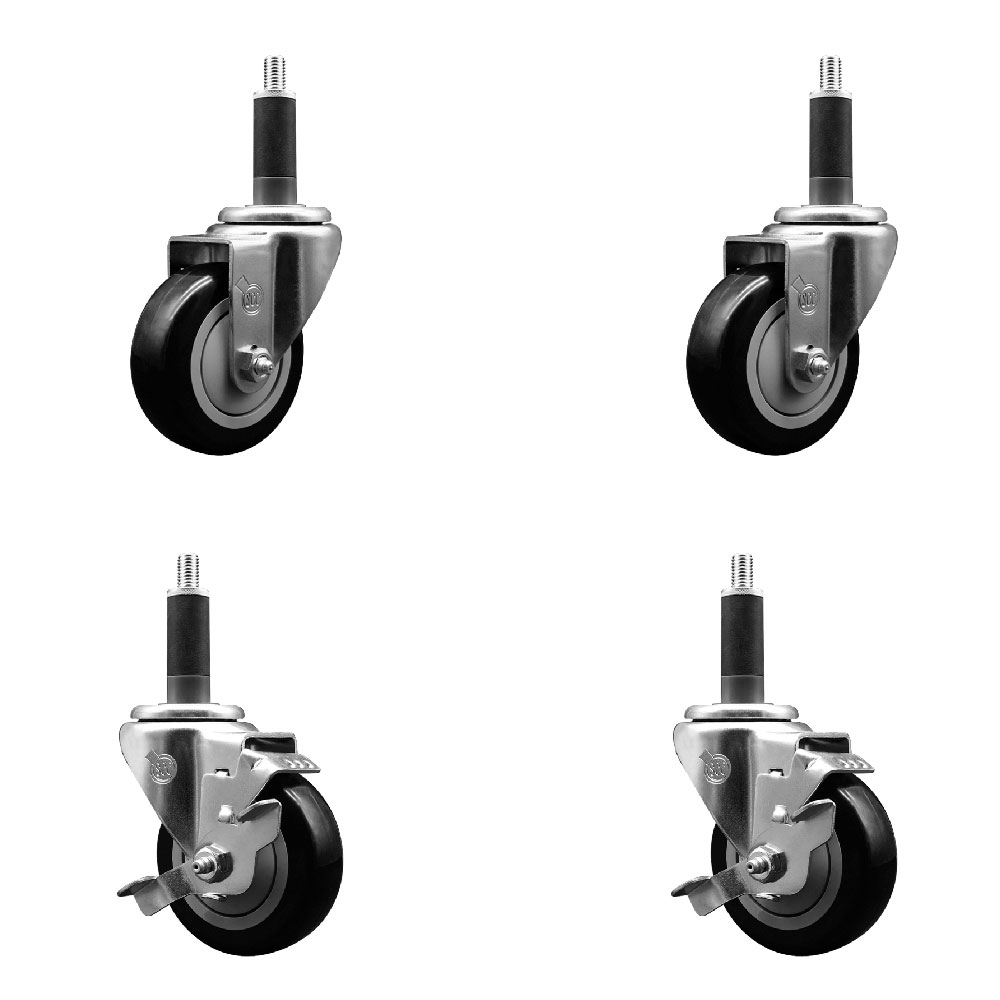 SCC-EX20S3514-PPUB-BLK-2-TLB-2-1 Polyurethane Swivel Expanding Stem Caster with 3.5 in. Black Wheels & 1 in. Stems - Set of 4