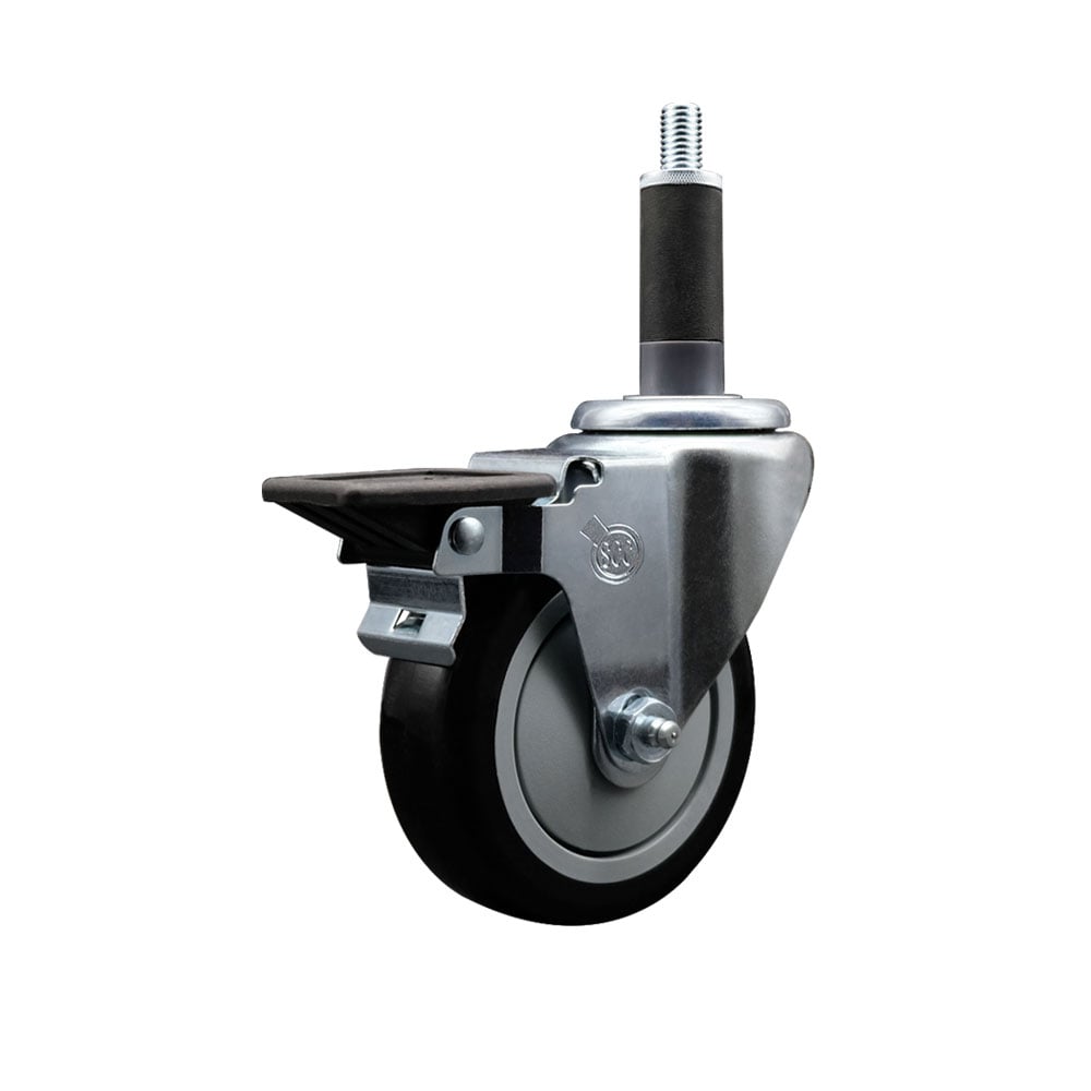 SCC-EX20S414-PPUB-BLK-PLB-1 Polyurethane Expanding Stem Swivel Caster with 4 in. Black Wheel & 1 in. Stem & Posi Locking Brake