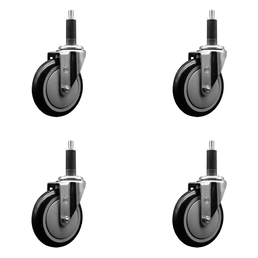 SCC-EX20S514-PPUB-BLK-1-4 Polyurethane Swivel Expanding Stem Caster with 5 in. Black Wheels & 1 in. Stems - Set of 4