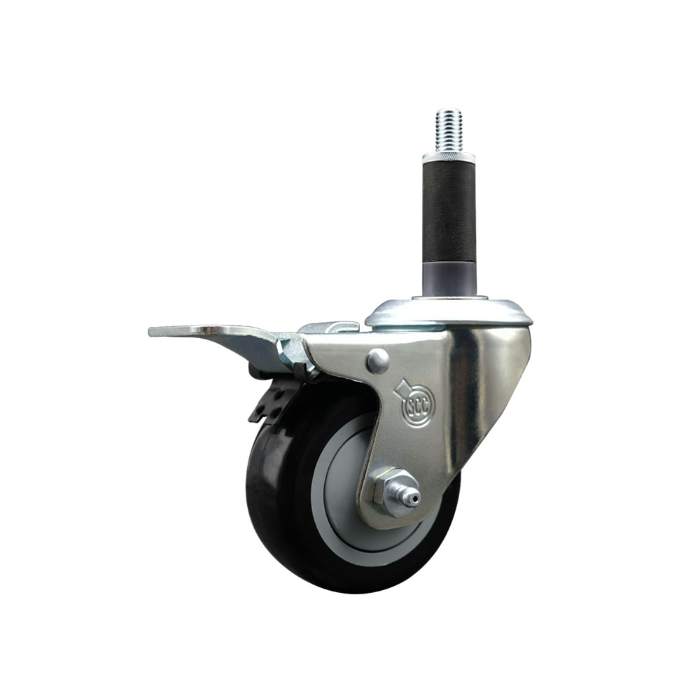 SCC-SSEXTTL20S314-PPUB-BLK-1 Stainless Steel Polyurethane Expanding Stem Swivel Caster with 3 in. Black Wheel & 1 in. Stem & Total Locking Brake