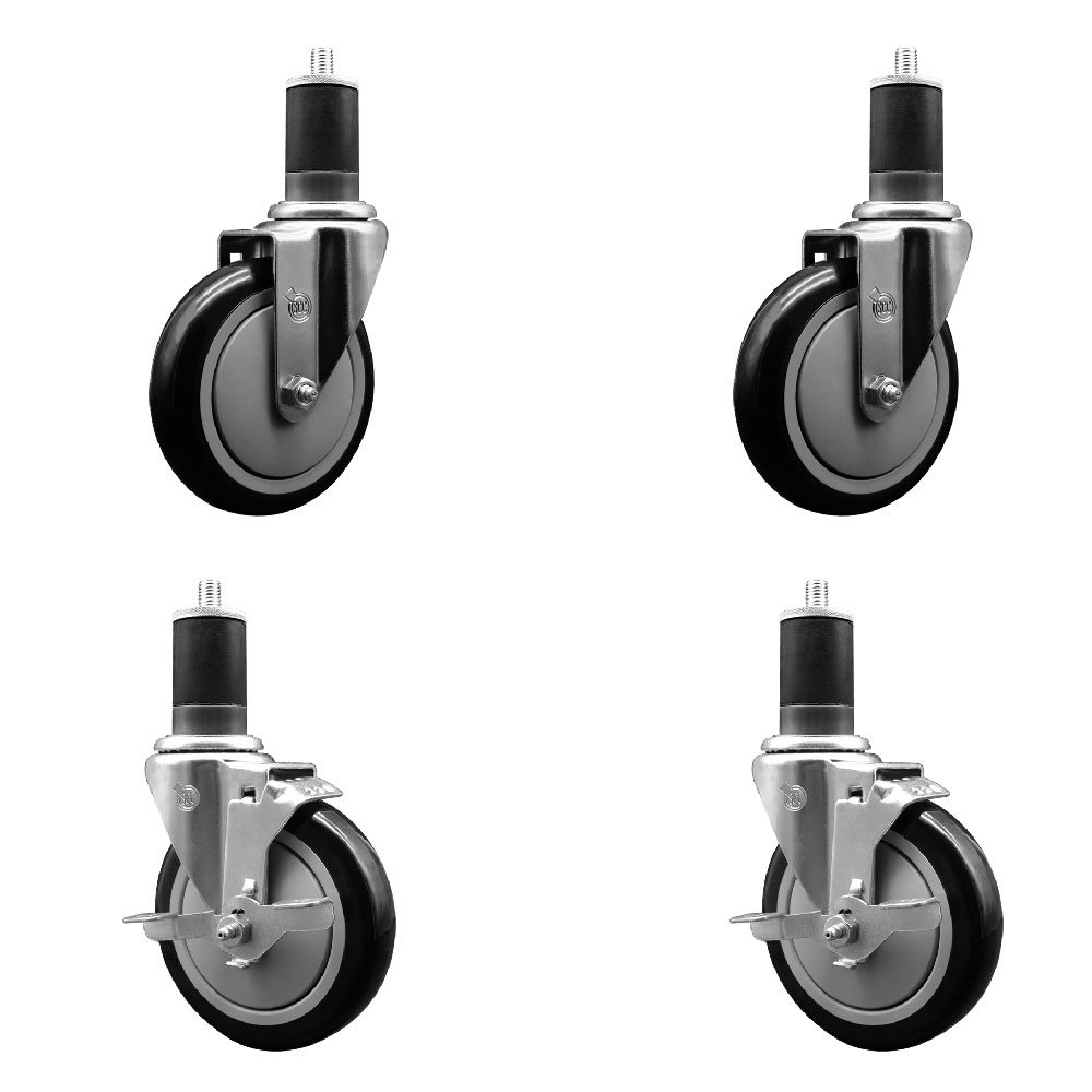 SCC-EX20S514-PPUB-BLK-2-TLB-2-158 Polyurethane Swivel Expanding Stem Caster with 5 in. Black Wheels & 1.63 in. Stems - Set of 4