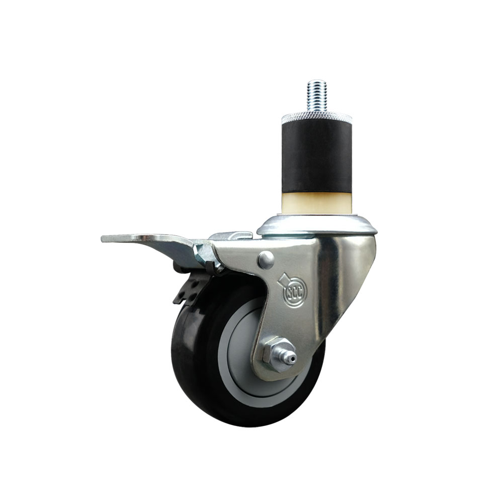 SCC-EXTTL20S314-PPUB-BLK-178 Polyurethane Expanding Stem Swivel Caster with 3 in. Black Wheel & 1.87 in. Stem & Total Locking Brake