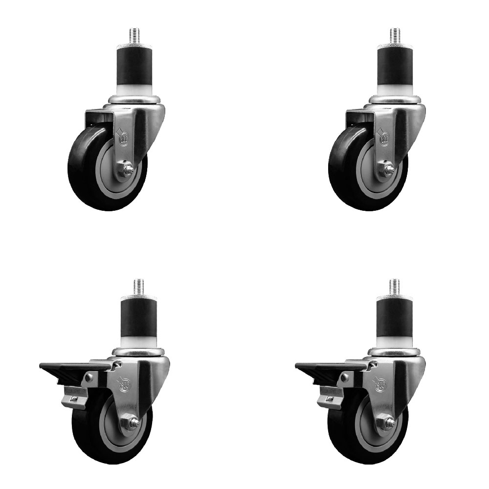 SCC-EX20S3514-PPUB-BLK-2-PLB-2-178 Polyurethane Swivel Expanding Stem Caster with 3.5 in. Black Wheels & 1.87 in. Stems - Set of 4