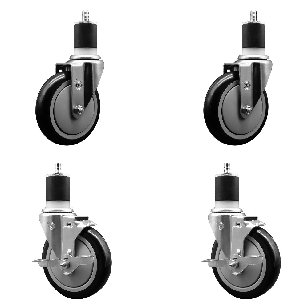 SCC-EX20S514-PPUB-BLK-2-TLB-2-178 Polyurethane Swivel Expanding Stem Caster with 5 in. Black Wheels & 1.87 in. Stems - Set of 4