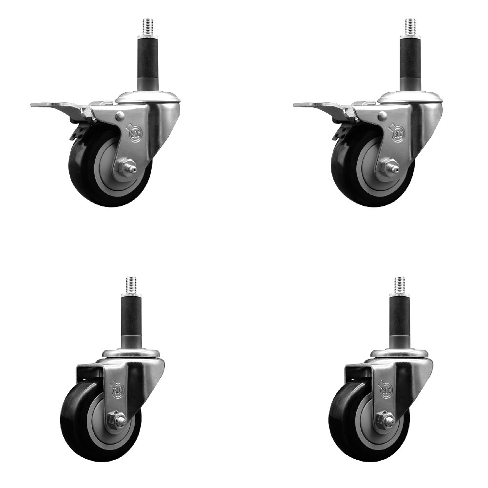 SCC-EXTTL20S314-PPUB-BLK-2-S-2-1 Polyurethane Swivel Expanding Stem Caster with 3 in. Black Wheels & 1 in. Stems - Set of 4