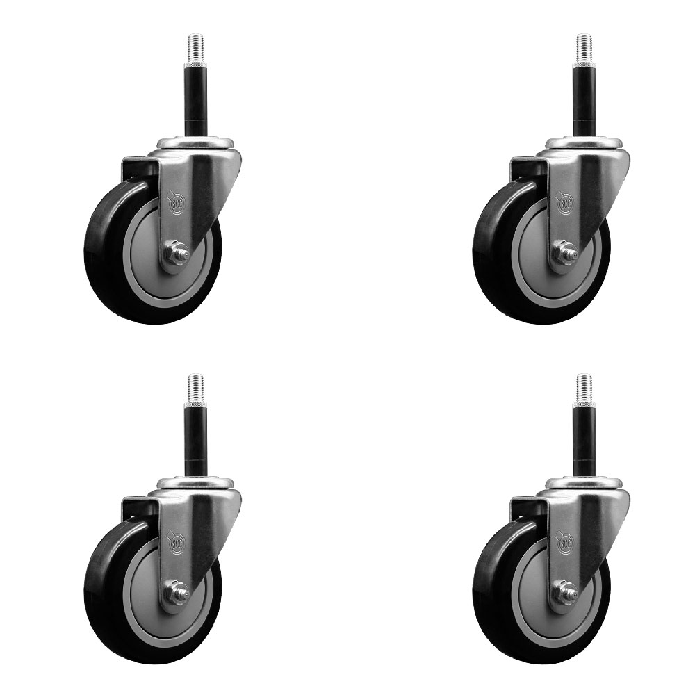 SCC-EX20S414-PPUB-BLK-34-4 Polyurethane Swivel Expanding Stem Caster with 4 in. Black Wheels & 0.75 in. Stems - Set of 4
