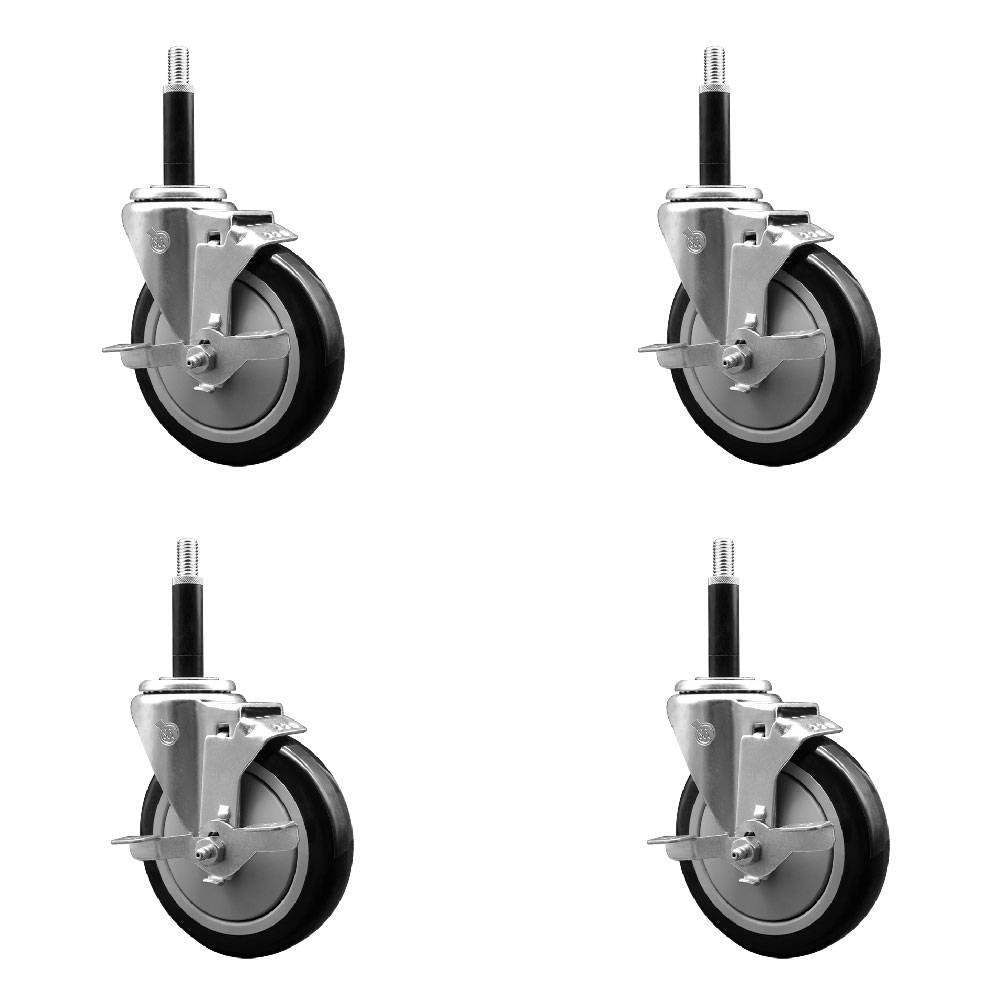 SCC-EX20S514-PPUB-BLK-TLB-34-4 Polyurethane Swivel Expanding Stem Caster with 5 in. Black Wheels & 0.75 in. Stems - Set of 4