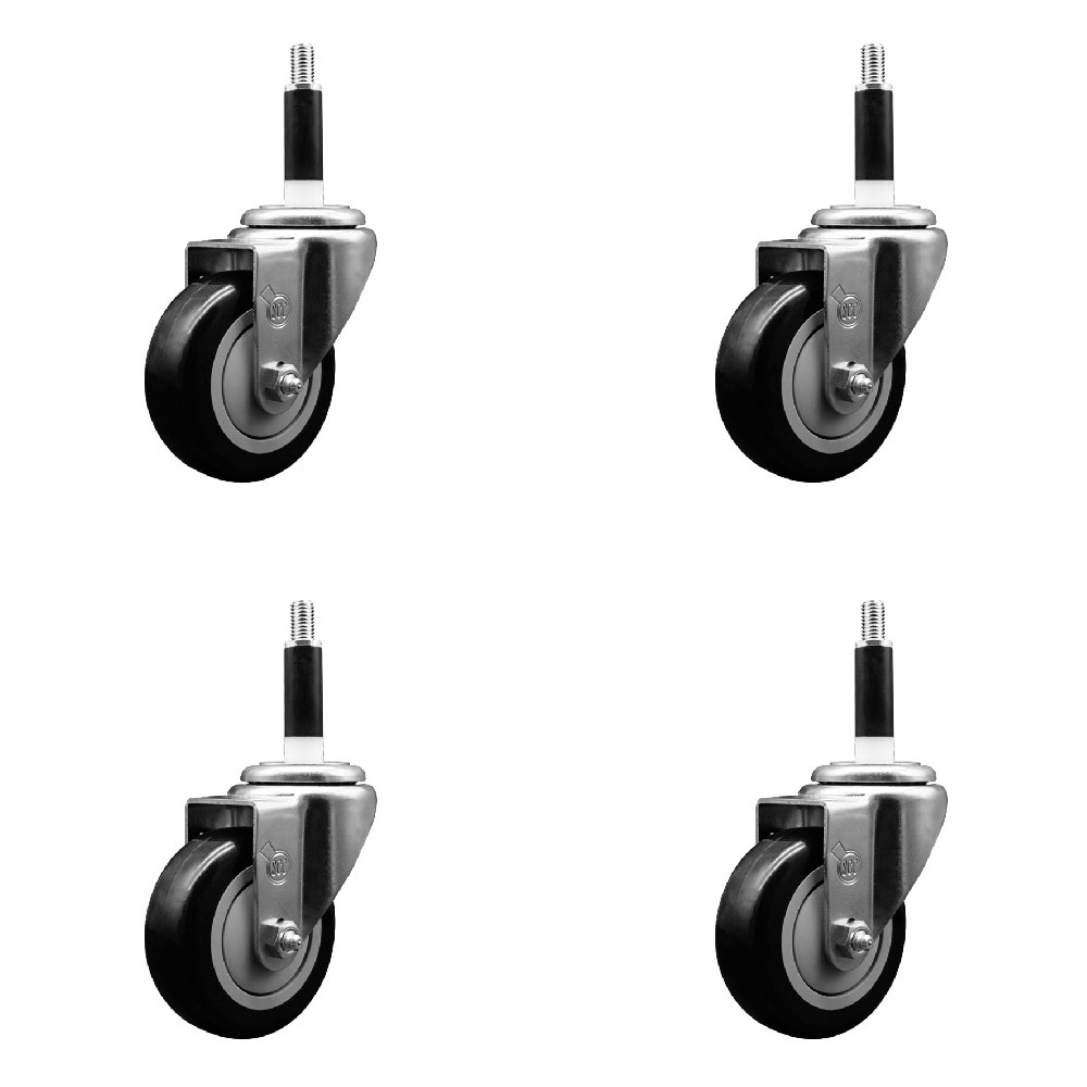 SCC-EX20S3514-PPUB-BLK-78-4 Polyurethane Swivel Expanding Stem Caster with 3.5 in. Black Wheels & 0.87 in. Stems - Set of 4