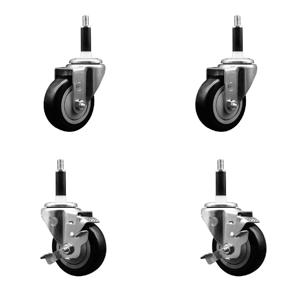 SCC-EX20S3514-PPUB-BLK-2-TLB-2-78 Polyurethane Swivel Expanding Stem Caster with 3.5 in. Black Wheels & 0.87 in. Stems - Set of 4