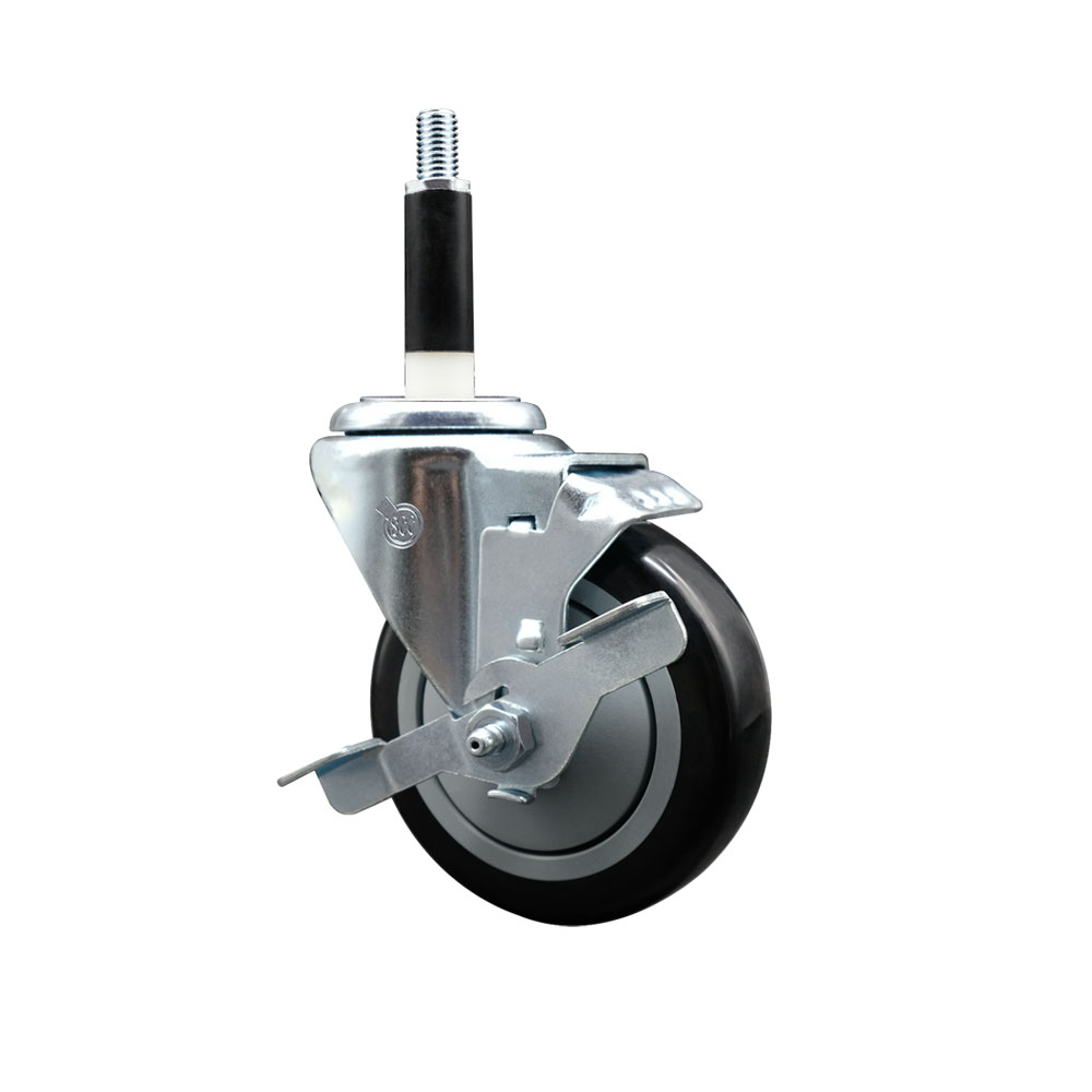 SCC-EX20S414-PPUB-BLK-TLB-78 Polyurethane Expanding Stem Swivel Caster with 4 in. Black Wheel & 0.87 in. Stem & Top Locking Brake
