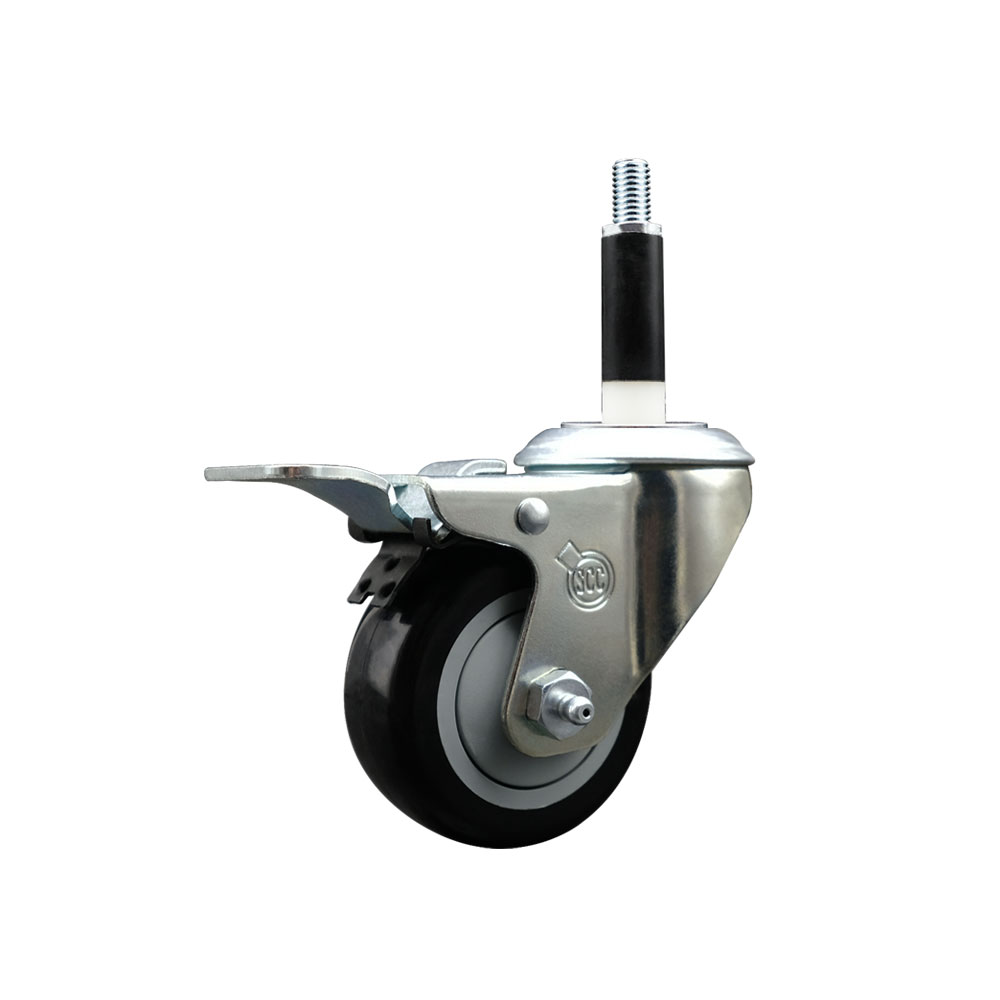 SCC-SSEXTTL20S314-PPUB-BLK-78 Stainless Steel Polyurethane Expanding Stem Swivel Caster with 3 in. Black Wheel & 0.87 in. Stem & Total Locking Brake