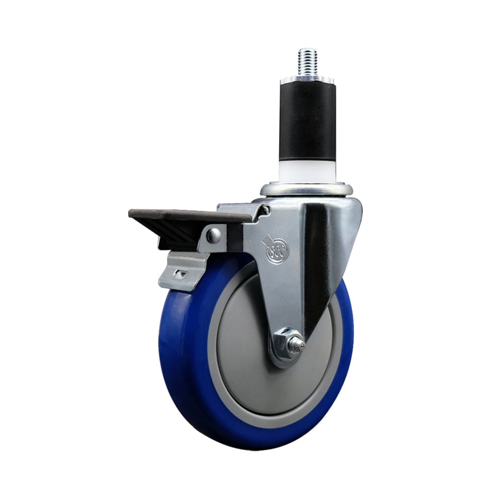 SCC-EX20S514-PPUB-BLUE-PLB-112 Polyurethane Expanding Stem Swivel Caster with 5 in. Blue Wheel & 1.5 in. Stem & Posi Locking Brake