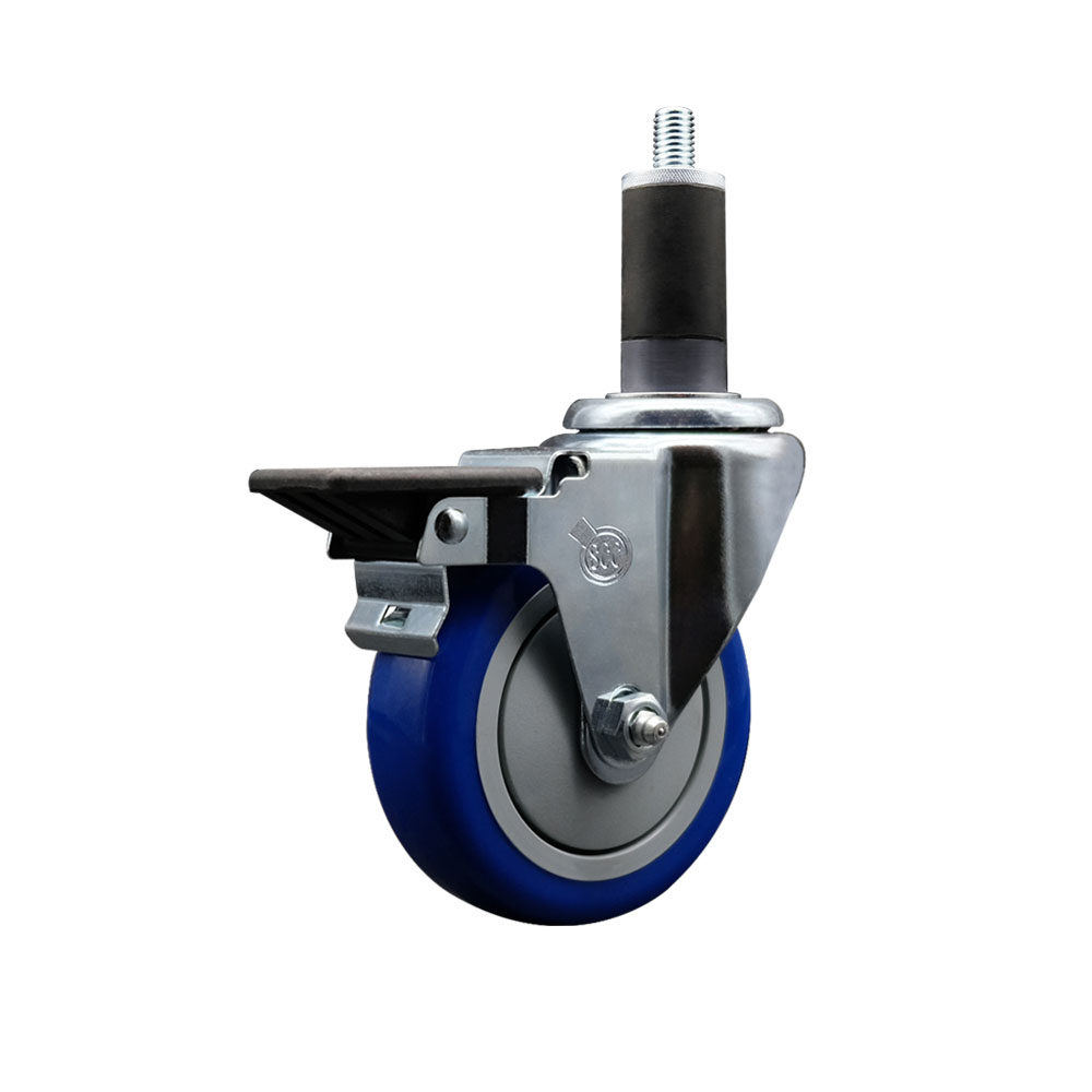 SCC-EX20S414-PPUB-BLUE-PLB-114 Polyurethane Expanding Stem Swivel Caster with 4 in. Blue Wheel & 1.25 in. Stem & Posi Locking Brake