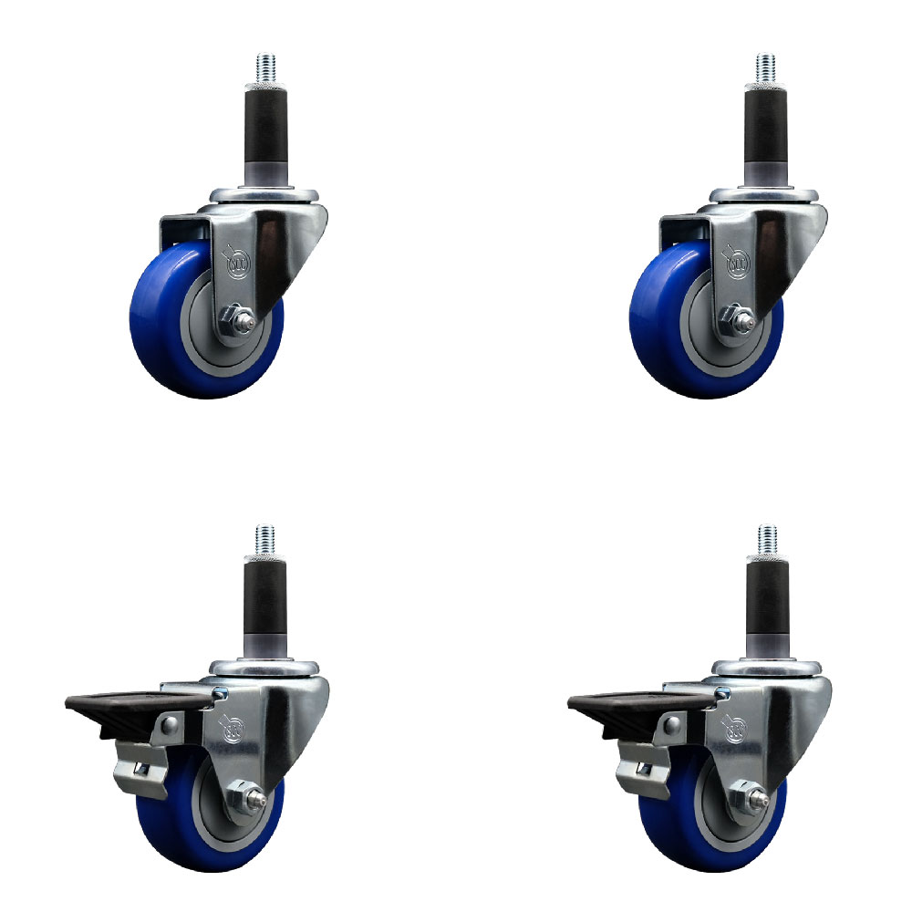 SCC-EX20S314-PPUB-BLUE-2-PLB-2-118 Polyurethane Swivel Expanding Stem Caster with 3 in. Blue Wheels & 1.13 in. Stems - Set of 4
