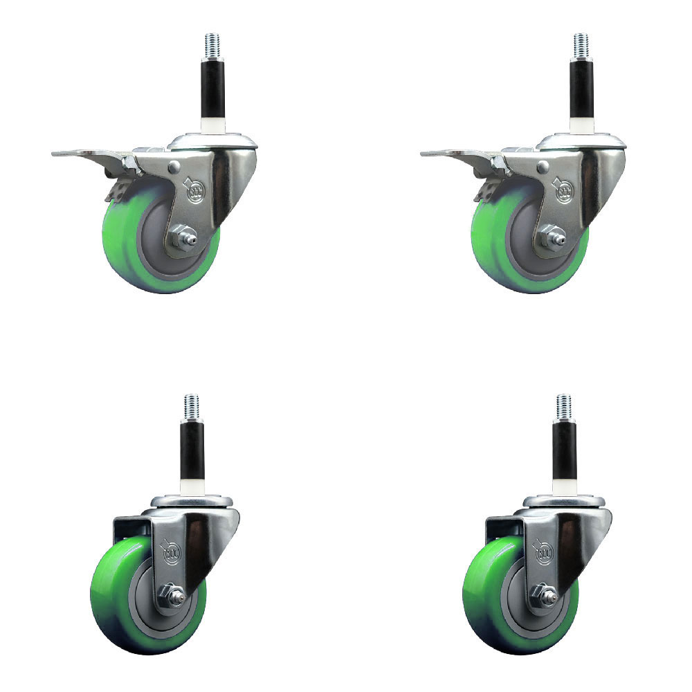 SCC-EXTTL20S314-PPUB-GRN-2-S-2-78 Polyurethane Swivel Expanding Stem Caster with 3 in. Green Wheels & 0.87 in. Stems - Set of 4