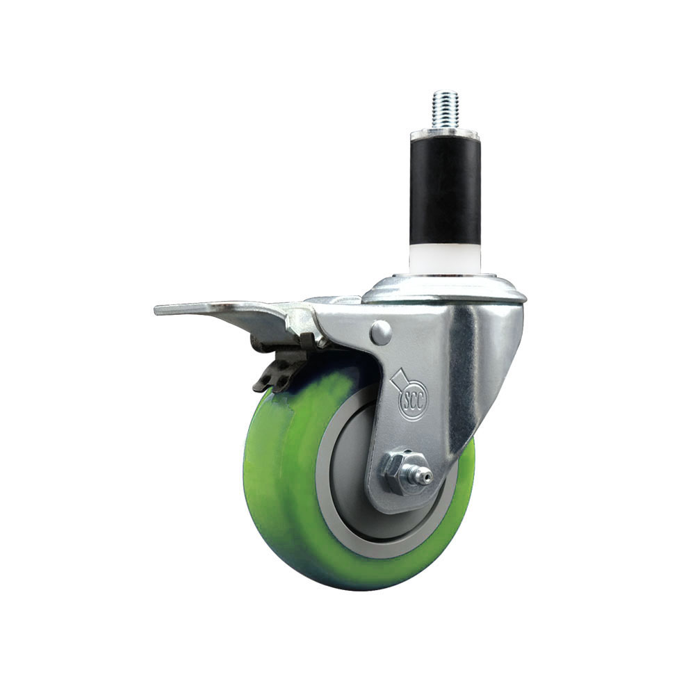 SCC-EXTTL20S3514-PPUB-GRN-138 Polyurethane Expanding Stem Swivel Caster with 3.5 in. Green Wheel & 1.38 in. Stem & Total Locking Brake