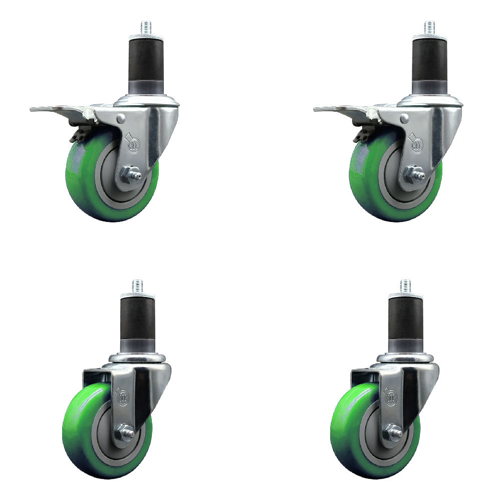 SCC-EXTTL20S3514-PPUB-GRN-2-S-2-158 Polyurethane Swivel Expanding Stem Caster with 3.5 in. Green Wheels & 1.63 in. Stems - Set of 4