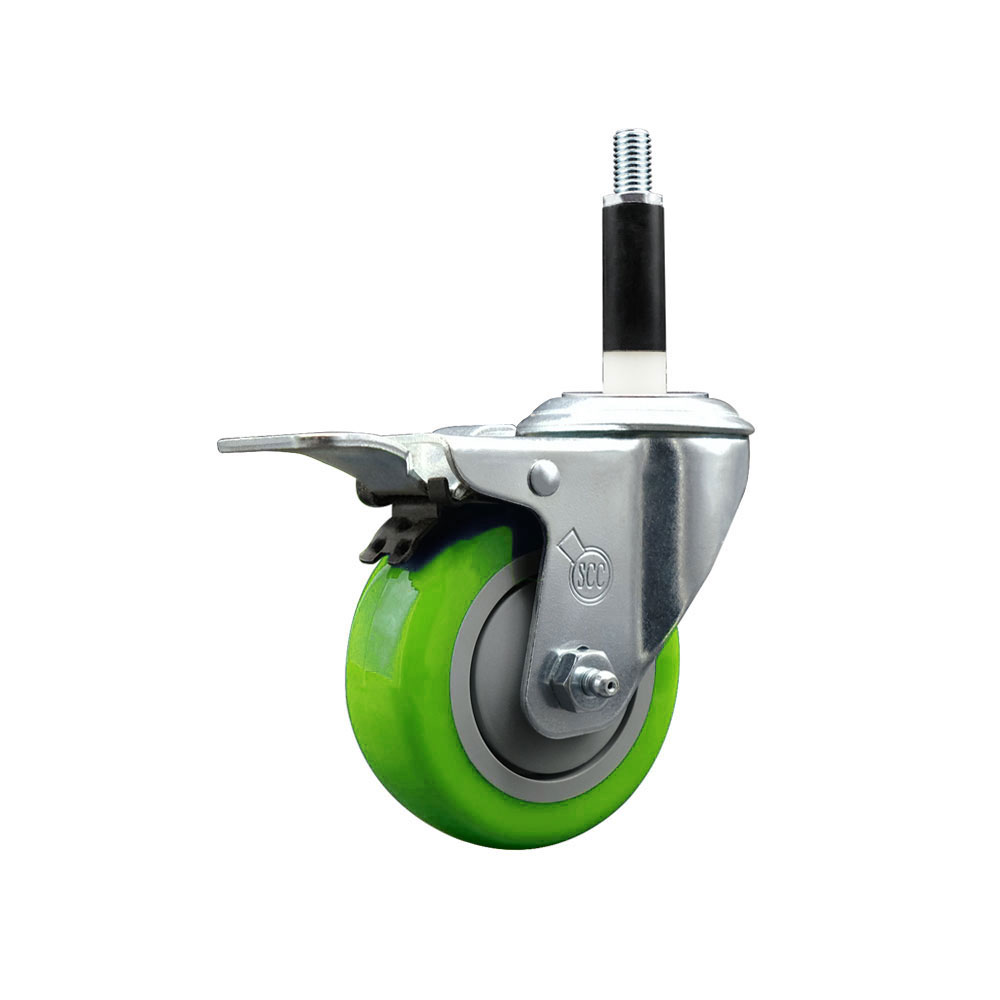 SCC-EXTTL20S3514-PPUB-GRN-78 Polyurethane Expanding Stem Swivel Caster with 3.5 in. Green Wheel & 0.87 in. Stem & Total Locking Brake