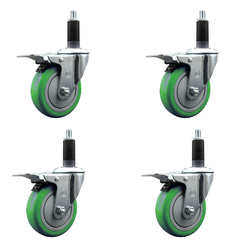 SCC-EXTTL20S414-PPUB-GRN-118-4 Polyurethane Swivel Expanding Stem Caster with 4 in. Green Wheels & 1.13 in. Stems - Set of 4