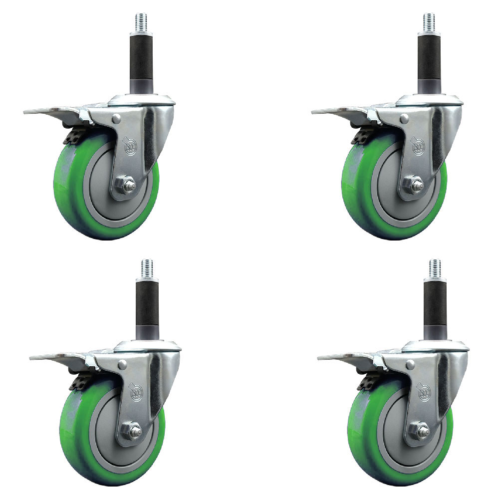 SCC-EXTTL20S414-PPUB-GRN-1-4 Polyurethane Swivel Expanding Stem Caster with 4 in. Green Wheels & 1 in. Stems - Set of 4