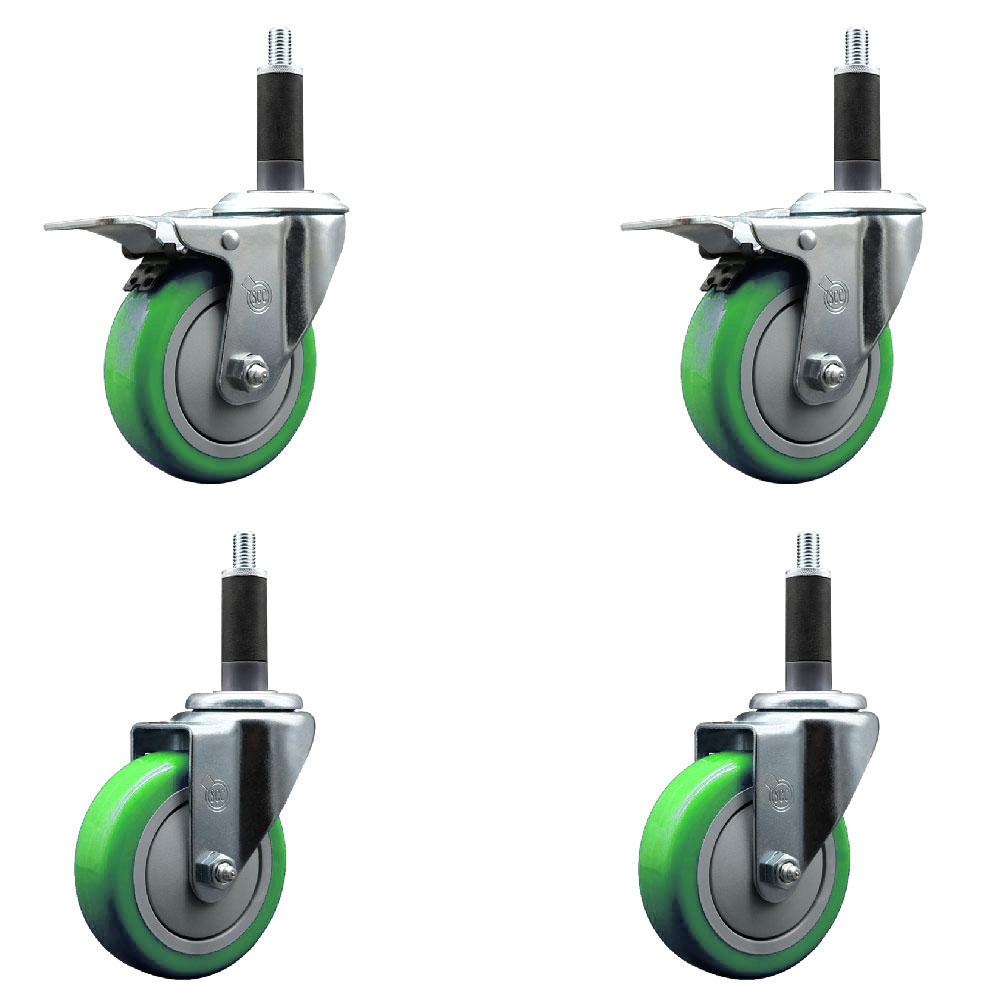 SCC-EXTTL20S414-PPUB-GRN-2-S-2-1 Polyurethane Swivel Expanding Stem Caster with 4 in. Green Wheels & 1 in. Stems - Set of 4