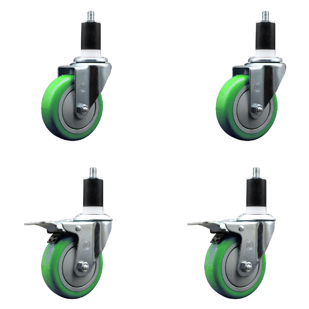 SCC-EXTTL20S414-PPUB-GRN-2-S-2-112 Polyurethane Swivel Expanding Stem Caster with 4 in. Green Wheels & 1.5 in. Stems - Set of 4