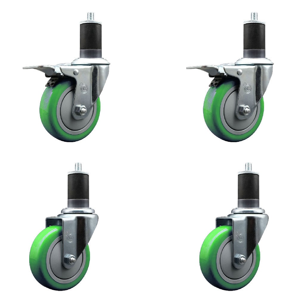 SCC-EXTTL20S414-PPUB-GRN-2-S-2-158 Polyurethane Swivel Expanding Stem Caster with 4 in. Green Wheels & 1.63 in. Stems - Set of 4