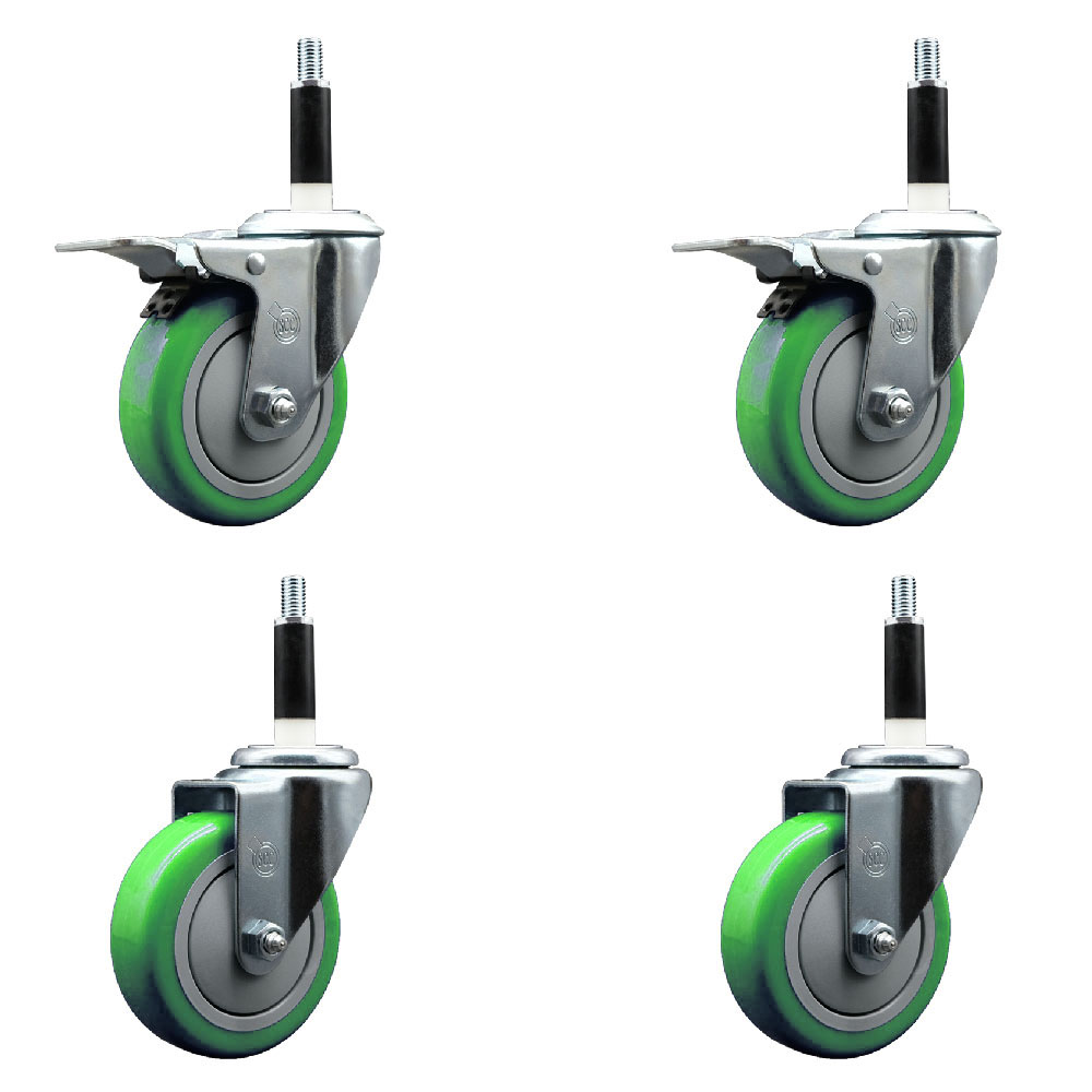 SCC-EXTTL20S414-PPUB-GRN-2-S-2-78 Polyurethane Swivel Expanding Stem Caster with 4 in. Green Wheels & 0.87 in. Stems - Set of 4