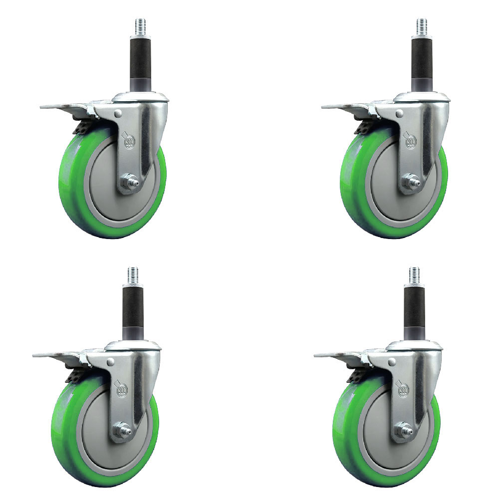 SCC-EXTTL20S514-PPUB-GRN-1-4 Polyurethane Swivel Expanding Stem Caster with 5 in. Green Wheels & 1 in. Stems - Set of 4