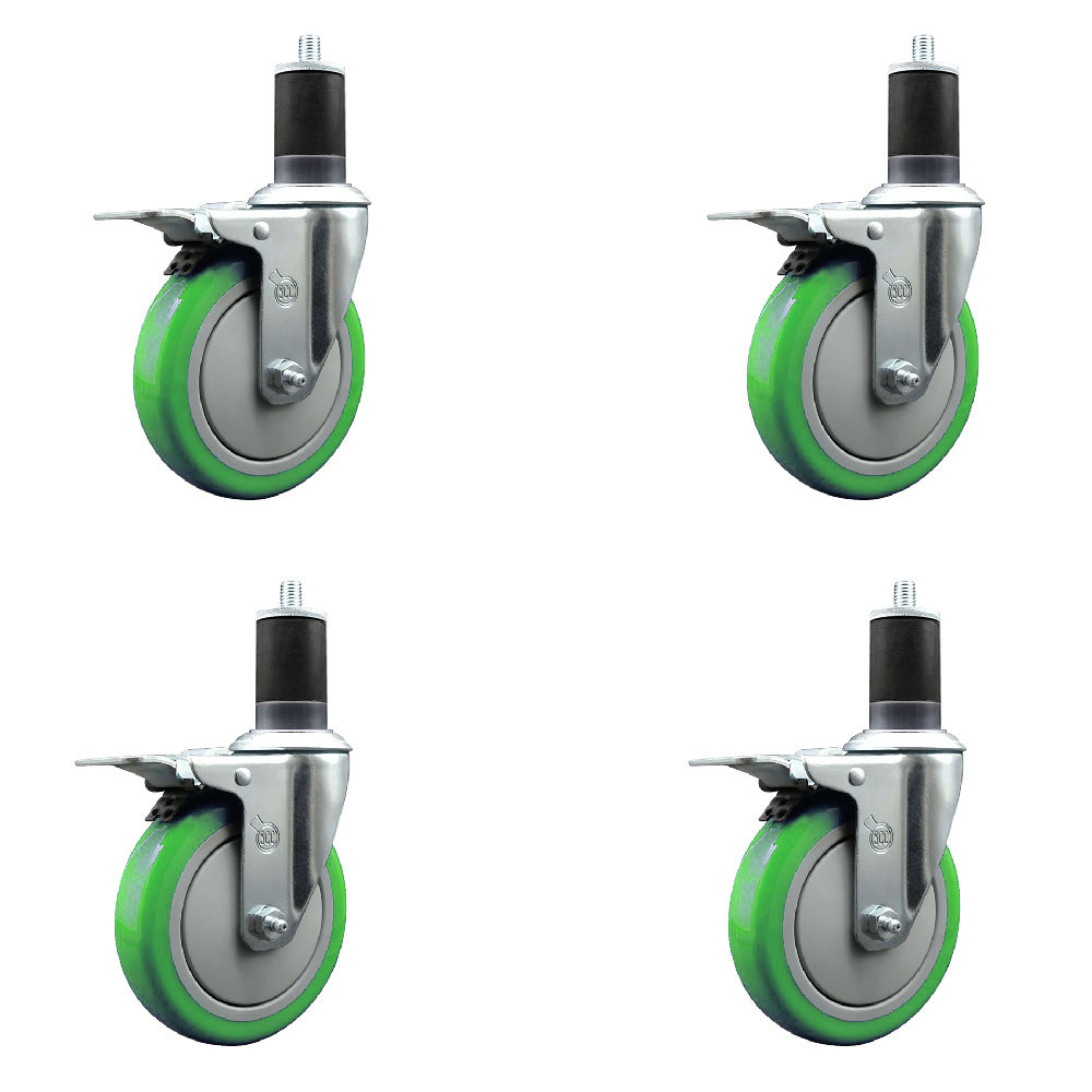 SCC-EXTTL20S514-PPUB-GRN-158-4 Polyurethane Swivel Expanding Stem Caster with 5 in. Green Wheels & 1.63 in. Stems - Set of 4