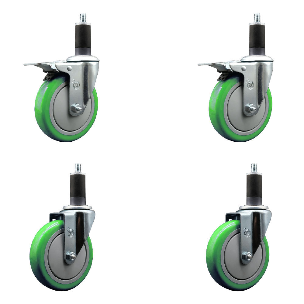 SCC-EXTTL20S514-PPUB-GRN-2-S-2-114 Polyurethane Swivel Expanding Stem Caster with 5 in. Green Wheels & 1.25 in. Stems - Set of 4