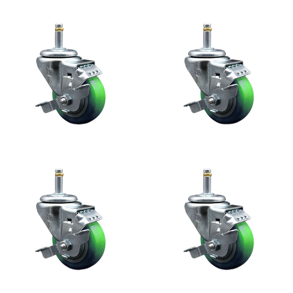 SCC-GR20S314-PPUB-GRN-TLB-716138-4 Polyurethane Swivel Grip Ring Stem Caster with 3 x 1.25 in. Green Wheels & 0.43 in. Stems - Set of 4