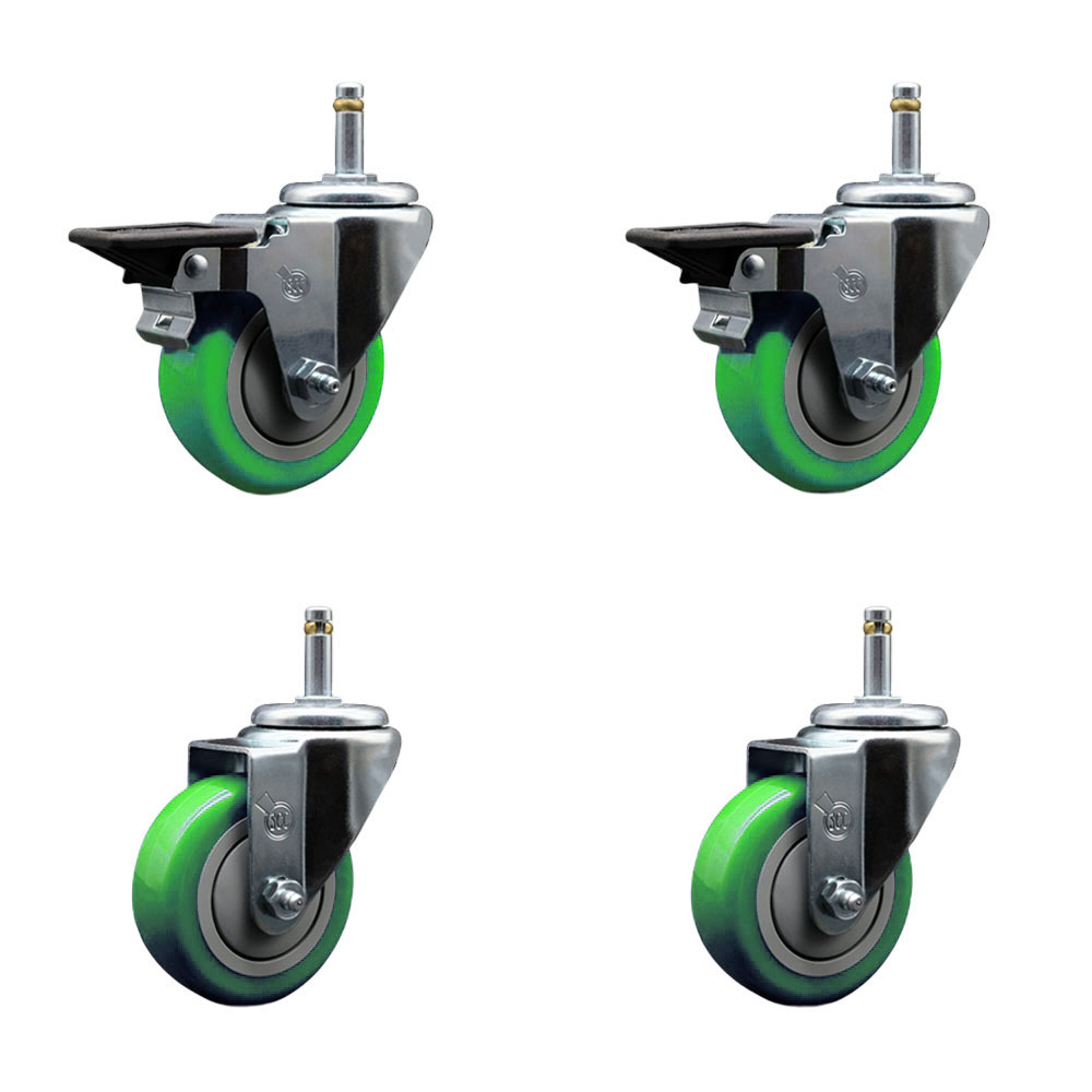 SCC-GR20S3514-PPUB-GRN-PLB-716138-2-S-2 Polyurethane Swivel Grip Ring Stem Caster with 3.5 x 1.25 in. Green Wheels & 0.43 in. Stems - Set of 4