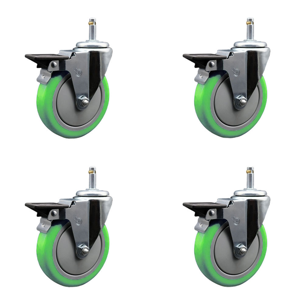 SCC-GR20S514-PPUB-GRN-PLB-716138-4 Polyurethane Swivel Grip Ring Stem Caster with 5 x 1.25 in. Green Wheels & 0.43 in. Stems - Set of 4